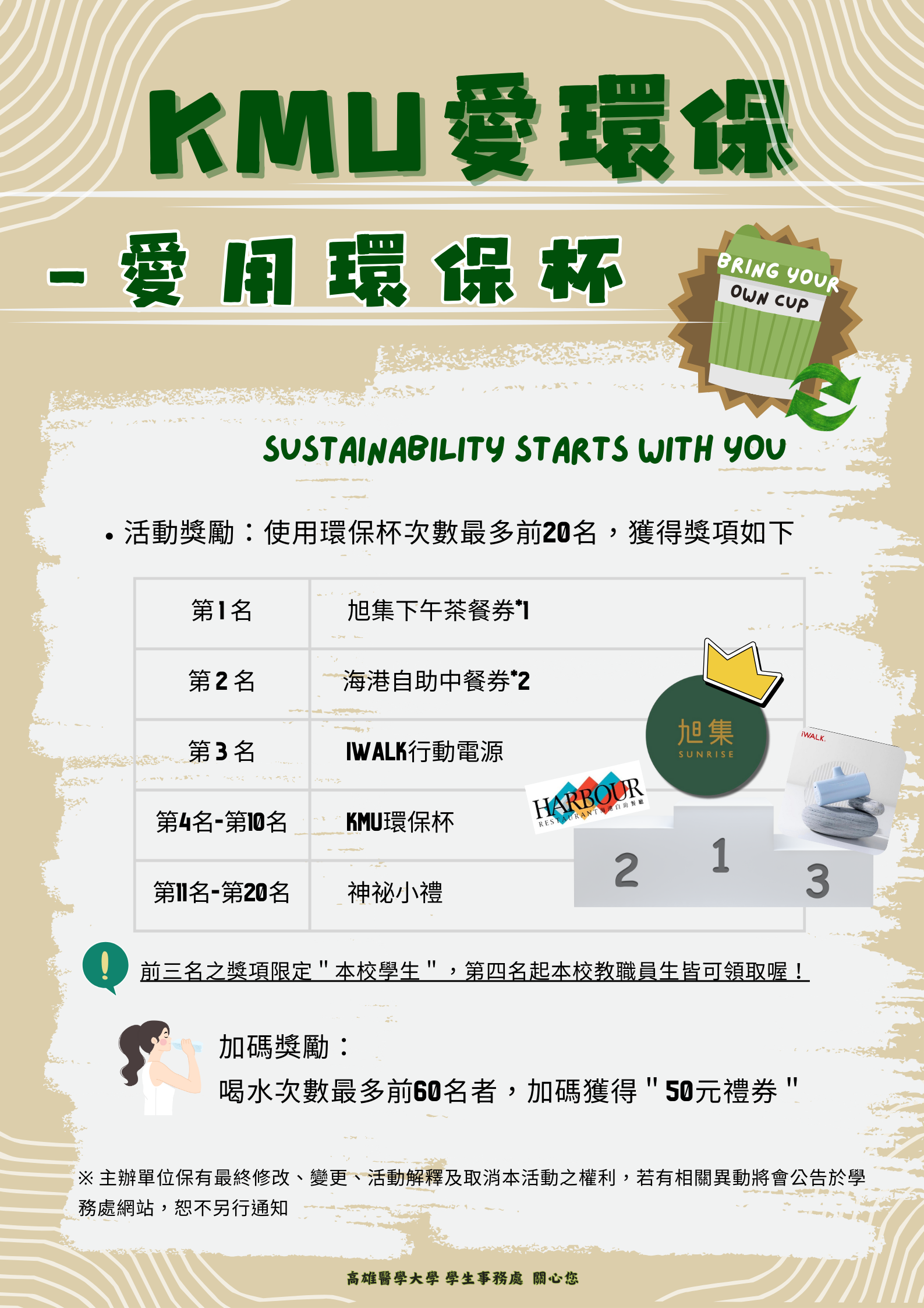 Beige Light Brown Green Sustainable Brands Bring Your Own Cup Poster 2